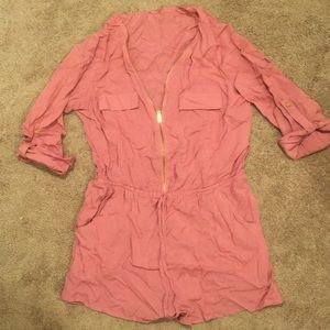 Dusty rose with gold zippers